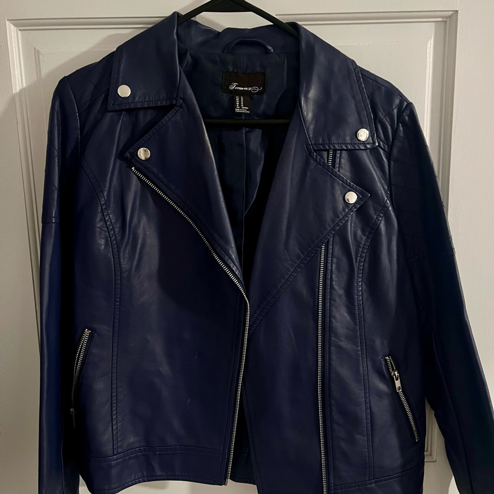 Forever 21 Navy Faux Leather Jacket